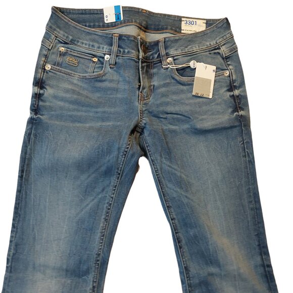 G-Star Raw 3301 Bootcut Medium Aged Denim Blue Jeans 26 NWT - Picture 4 of 12